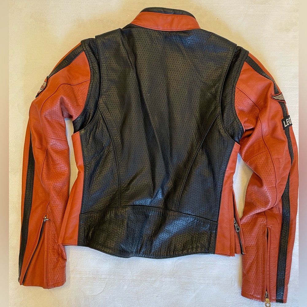 HARLEY DAVIDSON Colorblock Perforated Leather Patch Cafe Moto Jacket Size XS - Picture 7 of 9